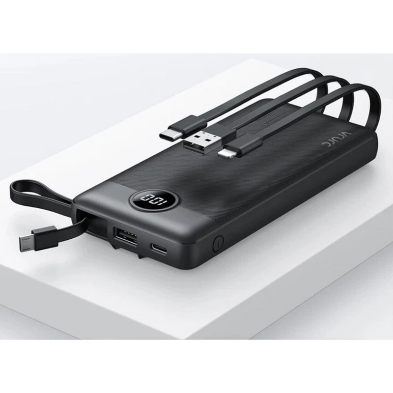 VRURC 10000mAh Power Bank with built-in Lightning and USB-C cables