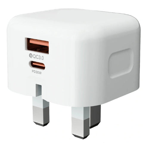 30W Dual Port USB & Type-C Fast Charger Plug