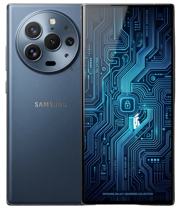 Samsung smartphone with a unique design on a gray background