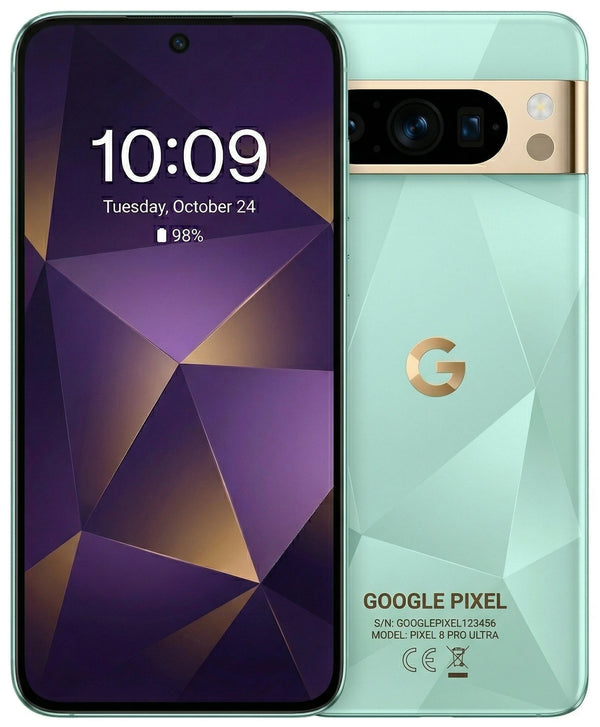 Google Pixel smartphone showing front and back on a white background